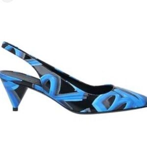 Burberry Slingback Heels Pointed Toe Blue Black Leather Size 36.5 US 6.5